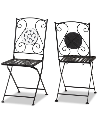 Baxton Studio Julius Glass 2pc Outdoor Dining Chair Set In Black