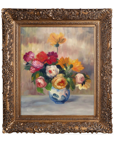 La Pastiche Vase Of Roses And Dahlias By Pierre-auguste Renoir