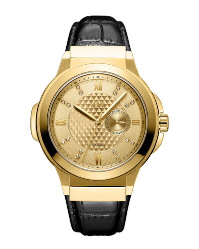 Jbw Men's Saxon Diamond (1/6 Ct. T.w.) Watch In 18k Gold-plated Stainless Steel Watch 48mm In Black