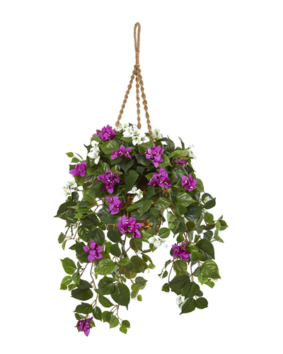 Nearly Natural 30in Mixed Bougainvillea Artificial Plant Hanging Basket In Green