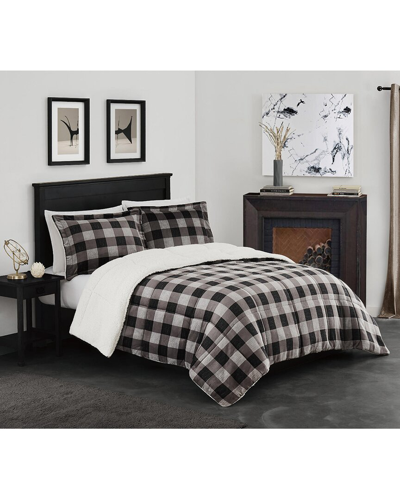 London Fog Buffalo Check Black/grey Comforter Set In White