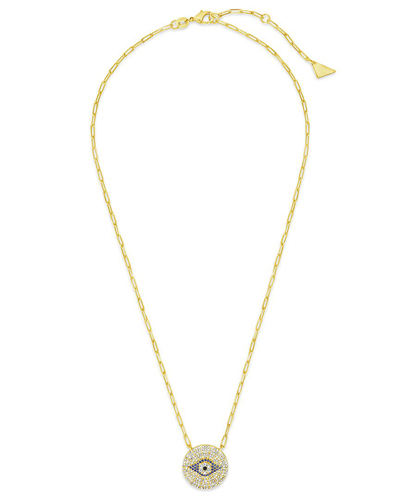 Sterling Forever 14k Plated Cz Evil Eye Disc Pendant Necklace