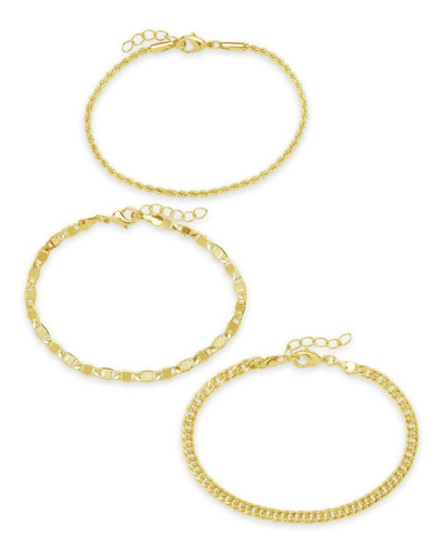 Sterling Forever Bold Chain Bracelet Set Of 3 In Gold