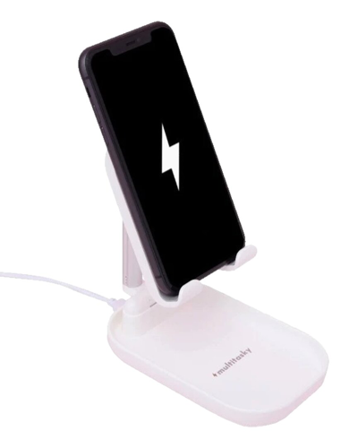 Multitasky Deluxe White Phone Holder With Charging Pad