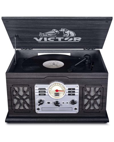 Victor Audio Victor Graphite State 7-in-1 Wood Music Center With Turntable And Bluetooth In Grey