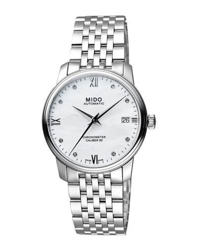 Mido Women's M0272081101600 Baroncelli 34mm Automatic Watch In Mop / Mother Of Pearl / White