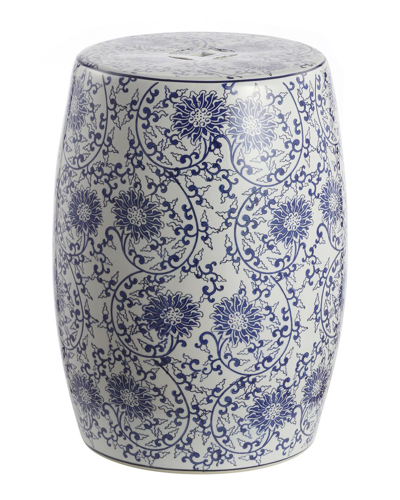 Jonathan Y Designs Jonathan Y Lotus Blossom Chinoiserie Ceramic Drum Garden Stool In Blue