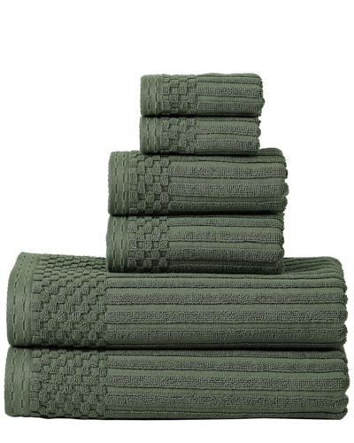 Superior Highly Absorbent 6pc Solid And Checkered Border Towel Set