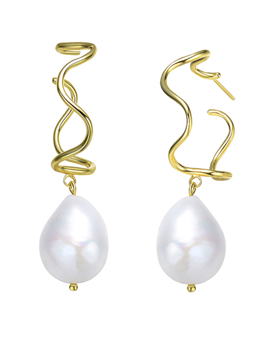 Genevive 18k Over Silver 14mm Freshwater Pearl Earrings