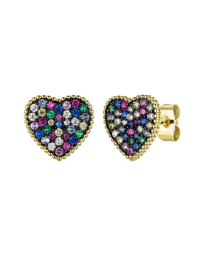 Rachel Glauber 14k Plated Cz Heart Studs In Multi
