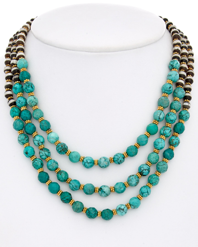 Rachel Reinhardt 14k Plated Turquoise & Agate Layered Necklace