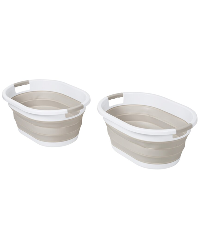 Honey-can-do Collapsible Grey/pk Rubber Laundry Baskets With Handles (set Of 2)