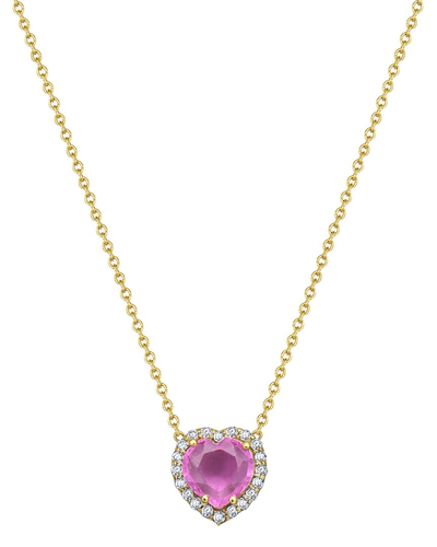 Forever Creations Usa Inc. Forever Creations 14k 1.03 Ct. Tw. Diamond & Pink Sapphire Halo Heart Necklace