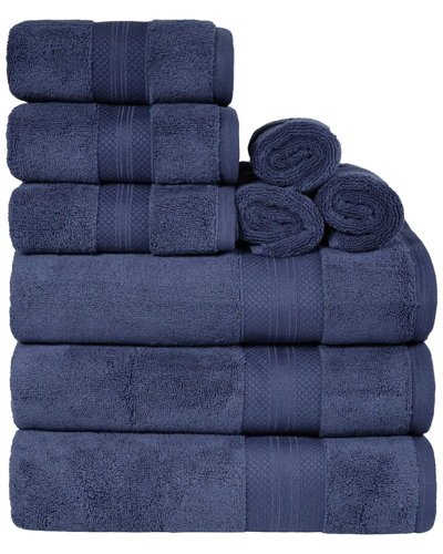 Superior Turkish Cotton Highly Absorbent Solid 9pc Ultra-plush Towel Set In Blue