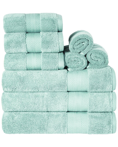 Superior Turkish Cotton Highly Absorbent Solid 9pc Ultra-plush Towel Set In Blue