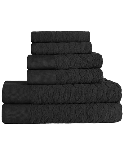 Superior Turkish Cotton 6pc Highly Absorbent Jacquard Herringbone Towel Set In Black