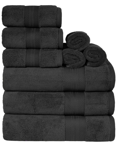 Superior Turkish Cotton Highly Absorbent Solid 9pc Ultra-plush Towel Set In Black