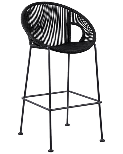 Armen Living Acapulco 30in Indoor Outdoor Steel Bar Stool With Black Rope