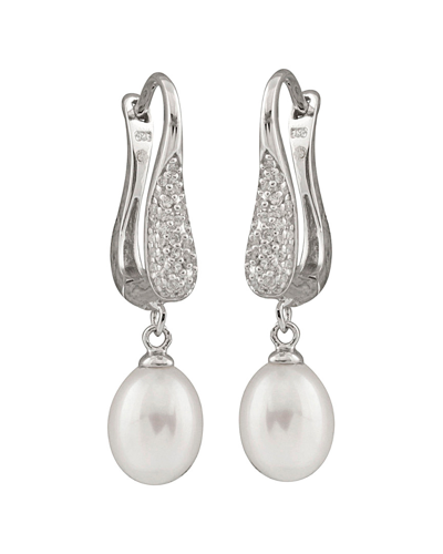 Splendid Pearls Rhodium Plated 7.5-8mm Freshwater Pearl Earrings