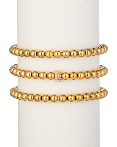 Eye Candy La Women's Luxe Collection 3-piece Initial Goldtone Beaded & Cubic Zirconia Bracelet Set In Letter E