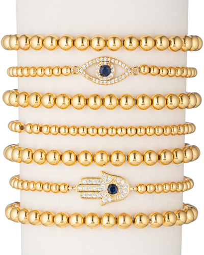 EYE CANDY LA EYE CANDY LA 18K PLATED CZ CRYSTAL HAMSA & EVIL EYE STRETCH BRACELET SET