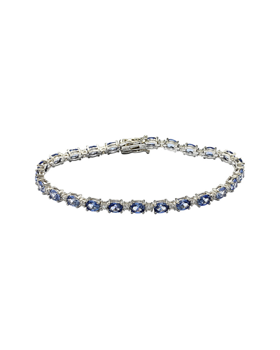 Suzy Levian Sterling Silver Oval-cut Blue Sapphire Tennis Bracelet