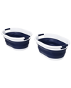 HONEY-CAN-DO HONEY-CAN-DO COLLAPSIBLE BLUE/PK RUBBER LAUNDRY BASKETS WITH HANDLES (SET OF 2)