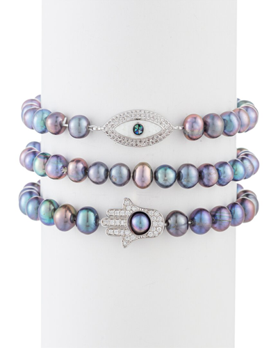 Eye Candy La The Luxe Collection Pearl Cz Peacock Stretch Bracelets