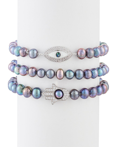 EYE CANDY LA EYE CANDY LA THE LUXE COLLECTION PEARL CZ PEACOCK STRETCH BRACELETS