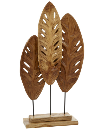 Peyton Lane Brown Teak Wood Natural Leaves Sculpture