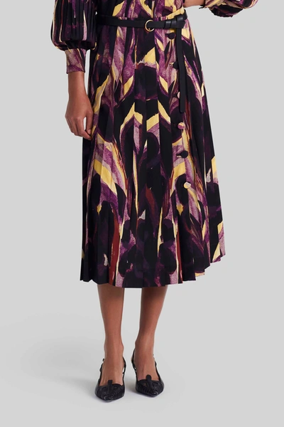 Altuzarra Tullius Abstract-print Pleated Skirt In Mulberry Feather