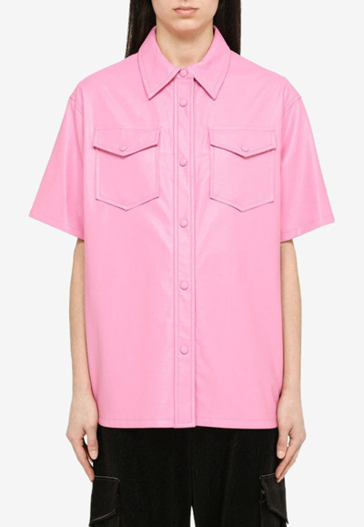 Stand Studio Pink Norea Faux-leather Shirt In Hot Pink