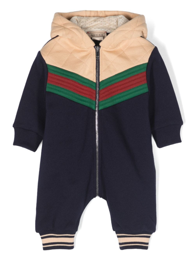 Gucci Babies' Web Felted-cotton Romper In Blue