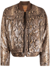 Rejina Pyo Wells Snakeskin-print Bomber Jacket In Brown