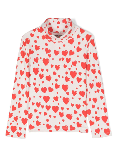 Mini Rodini Kids' Heart-print Long-sleeve T-shirt In White