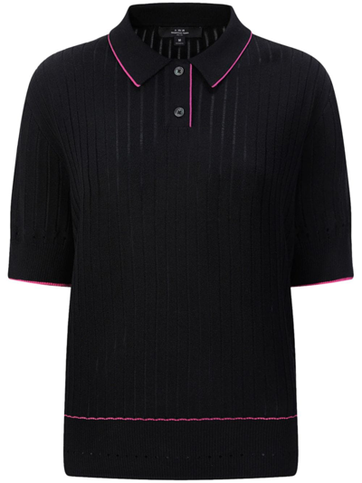Shanghai Tang Ribbed Knitted Polo Top In Black