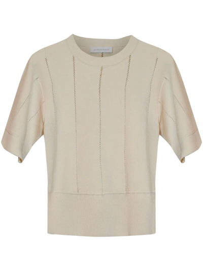 Simkhai Jolie Pointelle Short-sleeve Sweater In Natural White