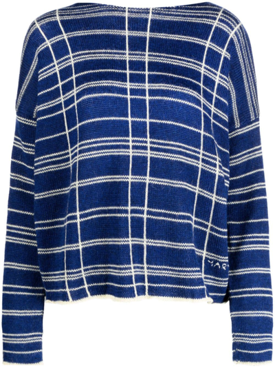 Marni Patterned-jacquard Wool Blend Jumper In Blue