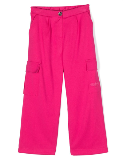 Pinko Kids' Logo-embroidered Cotton Cargo Trousers In Pink