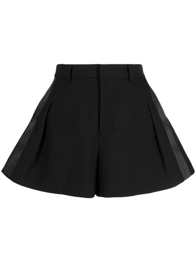 Sacai Satin-trimmed Pleated Woven Shorts In Black