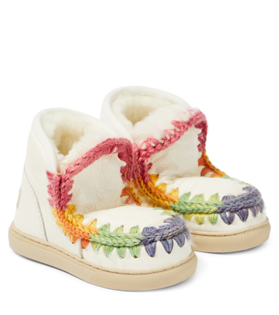 Mou Kids' Crochet-trimmed Leather Trainers In White