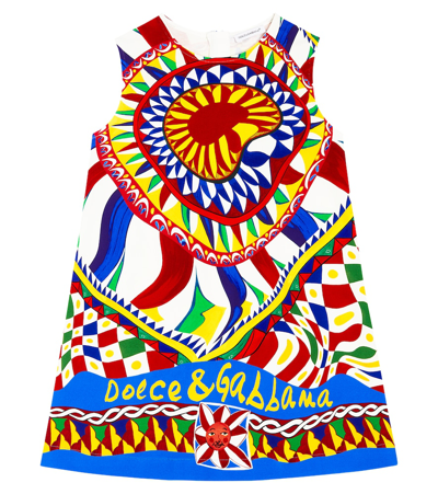 Dolce & Gabbana Kids' Carretto Print Cotton Dress In Multicolor