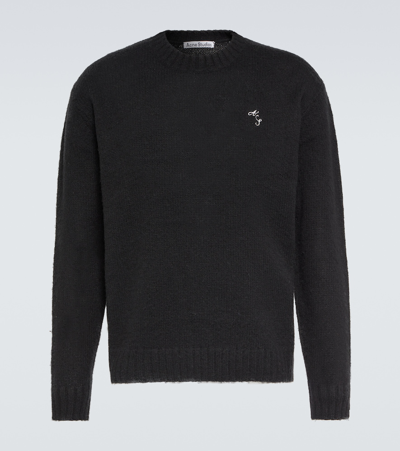 Acne Studios Kowhai Logo-embroidered Wool Sweater In 969 Washed Black