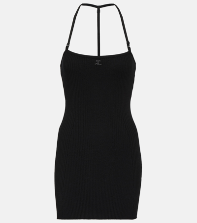 Courrèges Logo-patch Ribbed-knit Minidress In Black