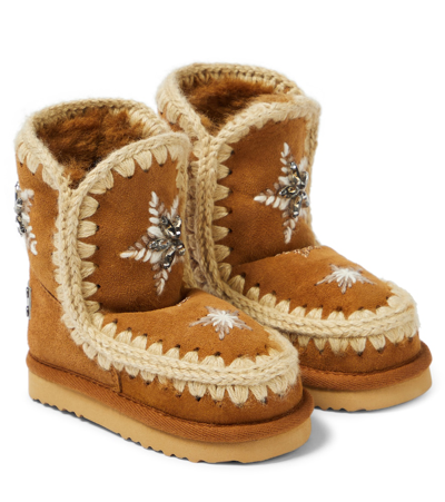 Mou Kids' Embellished Suede Boots In Brown