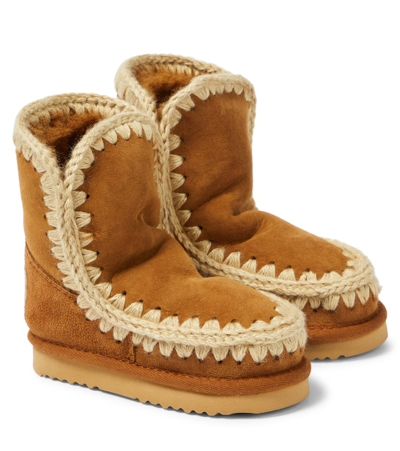 Mou Kids' Shearling-lined Suede Boots In Brown