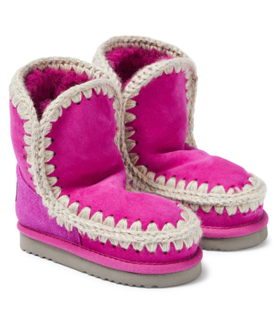 Mou Kids' Shearling-lined Suede Boots In Pink