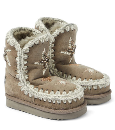 Mou Kids' Embellished Suede Boots In Grey