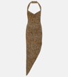 Norma Kamali Brown Dress With Leopard Motif And Side Slit In Brown Tech Fabric Woman In Multicoloured
