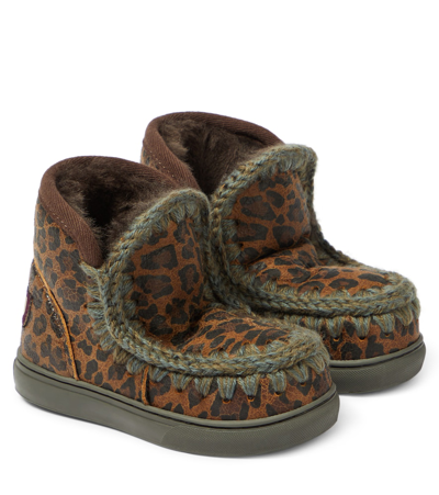 Mou Kids' Shearling-lined Leopard-print Suede Sneakers In Brown